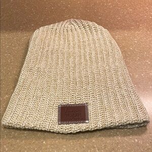 Love Your Melon Cream Ribbed Beanie with Leather Patch